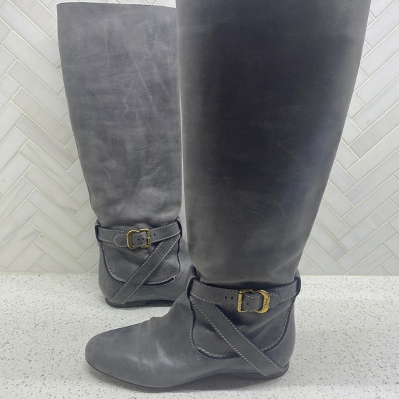 Chloe Grey Leather Knee High Riding Boots 36.5 - Picture 1 of 13